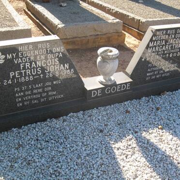 GOEDE Francois Petrus Johan, de 1888-1988 &amp; Maria Jacoba Margaretha VAN DER WESTHUIZEN 1912-2006 