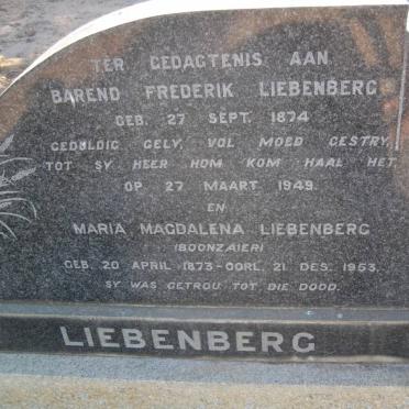 LIEBENBERG Barend Frederik 1874-1949 &amp; Maria Magdalena BOONZAAIER 1873-1953