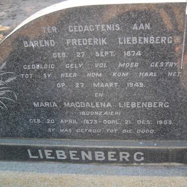 LIEBENBERG Barend Frederik 1874-1949 &amp; Maria Magdalena BOONZAAIER 1873-1953