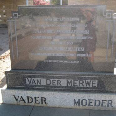 MERWE Petrus Willem Francois, van der 1892-1957 &amp; Wilhelmina Magaritha 1898-1989