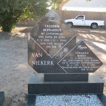 NIEKERK Frederik Bernardus, van 1928-2005 &amp; Johanna Maria V.D. WESTHUIZEN 1931-1981