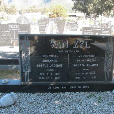 ZYL Johannes Petrus Jacobus, van 1932-2007 &amp; Aletta Johanna 1942-1993