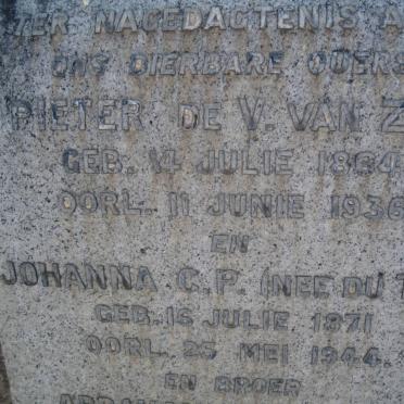 ZYL Pieter de V., van 1864-1936 &amp; Johanna C.P. DU TOIT 1871-1946