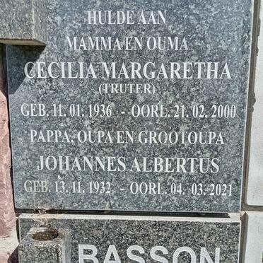 HANEKOM Johannes Albertus 1932-2021 &amp; Cecelia Margaretha TRUTER 1936-2000
