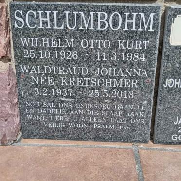 SCHLUMBOHM Wilhelm Otto Kurt 1926-1984 &amp; Waltraud Johanna KRETSCHMER 1937-2013