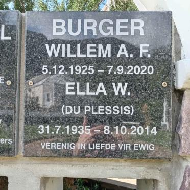 BURGER Willem A.F. 1925-2020 &amp; Ella W. DU PLESSIS 1935-2014