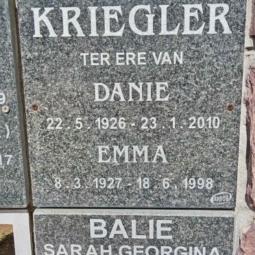 KRIEGLER Danie 1926-2010 &amp; Emma 1927-1998