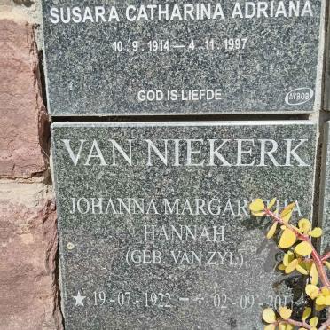 NIEKERK Johanna Margaretha Hannah, van nee VAN ZYL 1922-2011