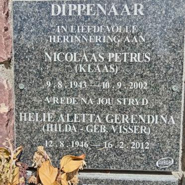 DIPPENAAR Nicolaas Petrus 1943-2002 &amp; Helie Aletta Gerendina VISSER 1946-2012