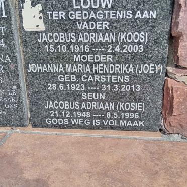 LOUW Jacobus Adriaan 1916-2003 &amp; Johanna Maria Hendrika CARSTENS 1923-2013 :: LOUW Jacobus Adriaan 1948-1996