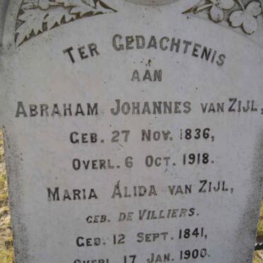 ZIJL Abraham Johannes, van 1836-1918 &amp; Maria Alida DE VILLIERS 1841-1900