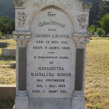 BURGER Jacobus G. 1851-1928 &amp; Margaretha Magdalena CRUYWAGEN 1863-1956