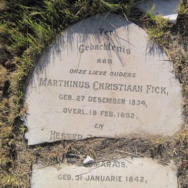 FICK Marthinus Christiaan 1834-1892 &amp; Hester MARAIS 1842-1920