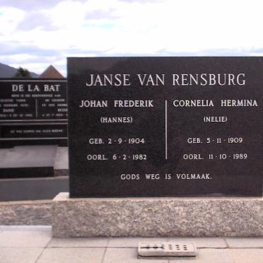 RENSBURG Johan Frederik, Janse van 1904-1982 &amp; Cornelia Hermina 1909-1989