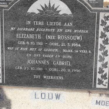 LOUW Johannes Gabriel 1911-1996 &amp; Elizabeth ROSSOUW 1911-1964