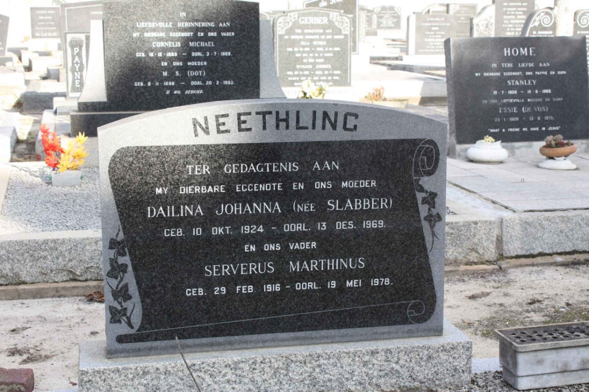 NEETHLING Serverus Marthinus 1916-1978 &amp; Dailina Johanna SLABBER 1924-1969