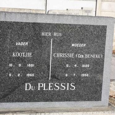 PLESSIS Kootjie, du 1881-1965 &amp; Chrissie BENEKE 1886-1956