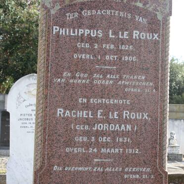 ROUX Philippus L., le 1826-1906 &amp; Rachel E. JORDAAN 1831-1912