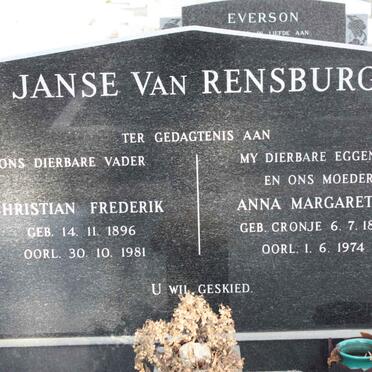RENSBURG Christian Frederik, Janse van 1896-1981 &amp; Anna Margaretha CRONJE 1899-1974 