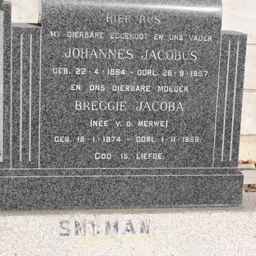 SNYMAN Johannes Jacobus 1864-1957 &amp; Breggie Jacoba V.D. MERWE 1874-1958