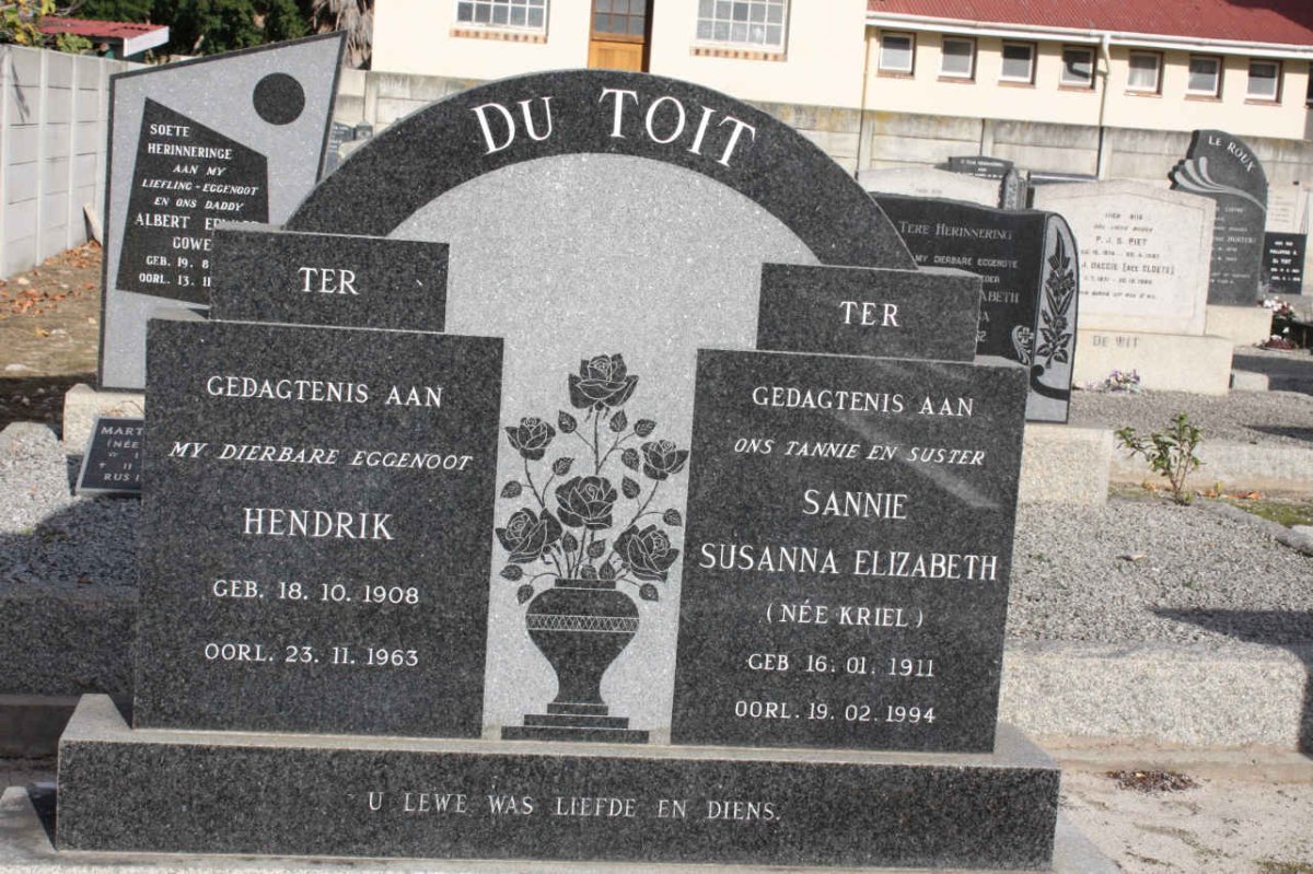 TOIT Hendrik, du 1908-1963 &amp; Susanna Elizabeth KRIEL 1911-1994