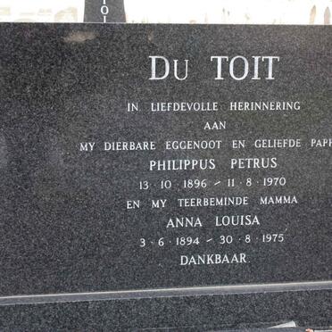 TOIT Philippus Petrus, du 1896-1970 &amp; Anna Louisa 1894-1975