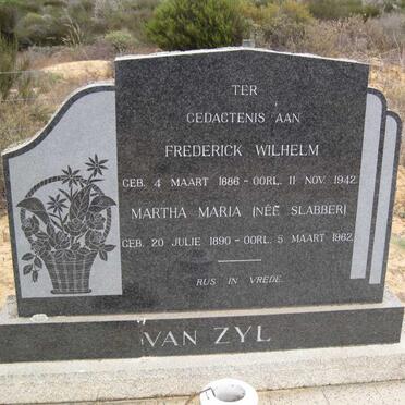 ZYL Frederick Wilhelm, van 1886-1942 &amp; Martha Maria SLABBER 1890-1962