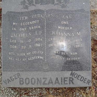 BOONZAAIER Jacobus J.P. 1904-1967 &amp; Johanna M. 1905-1982