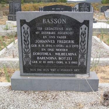 BASSON Johannes Frederik 1896-1975 &amp; Dorothea Wilhelmina Barendina KOTZE 1893-1982