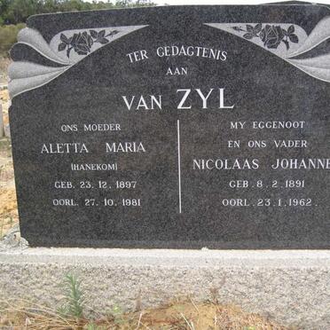 ZYL Nicolaas Johannes, van 1891-1962 &amp; Aletta Maria HANEKOM 1897-1981