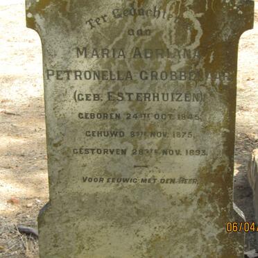 GROBBELAAR Maria Adriana Petronella nee ESTERHUIZEN 1845-1893