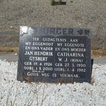 BURGER Jan Hendrik Gysbert 1926-2010 &amp; Catharina W.J. 1930-1982