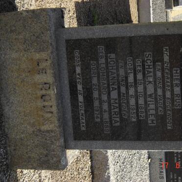 ROUX Schalk Willem, le 1882-1952 &amp; Johanna Maria LOMBARD 1889-1974