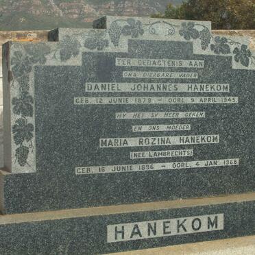 HANEKOM Daniel Johannes 1879-1945 &amp; Maria Rozina LAMBRECHTS 1896-1968