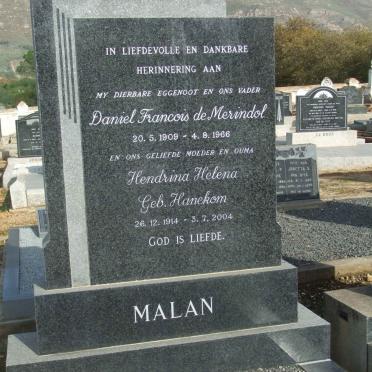 MALAN Daniel Francois de Merindol 1909-1966 &amp; Hendrina Helena HANEKOM 1914-2004