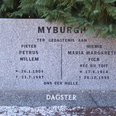 MYBURGH Petrus Willem 1904-1987 &amp; Maria Margaretha Fick DU TOIT 1914-1995