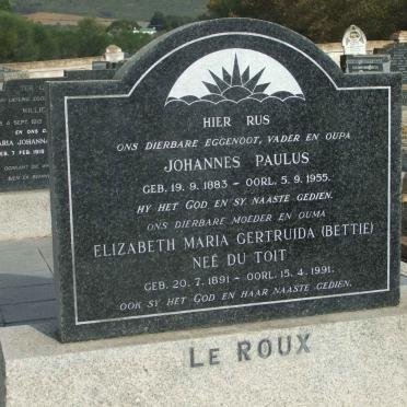 ROUX Johannes Paulus, le 1883-1955 &amp;  Elizabeth Maria Gertruida DU TOIT  1891-1991