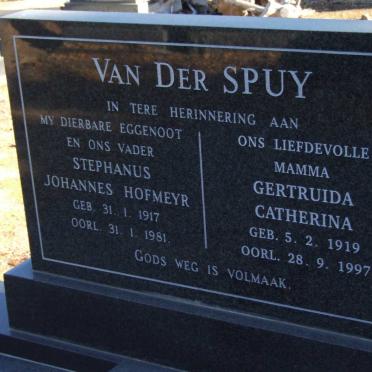 SPUY Stephanus Johannes Hofmeyr, van der 1917-1981 &amp; Gertruida Catherina 1919-1997