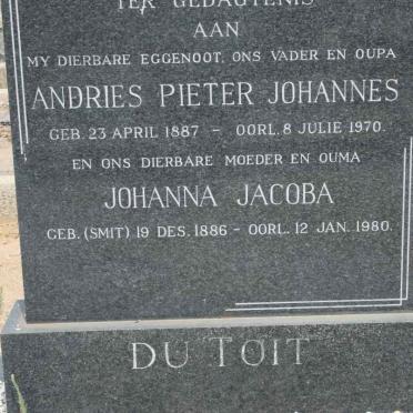 TOIT Andries Pieter Johannes, du 1887-1970 &amp; Johanna Jacoba SMIT 1886-1980