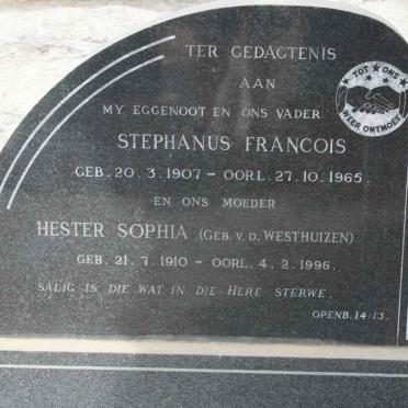 TOIT Stephanus Francois, du 1907-1965 &amp; Hester Sophia V.D. WESTHUIZEN 1910-1996