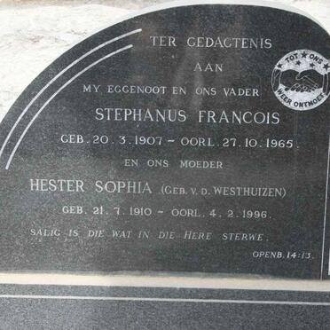 TOIT Stephanus Francois, du 1907-1965 &amp; Hester Sophia V.D. WESTHUIZEN 1910-1996