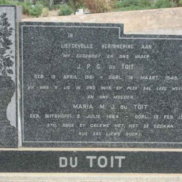 TOIT J.P.G., du 1881-1949 &amp; Maria M.J. KITSHOFF 1884-1968