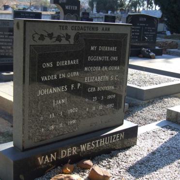 WESTHUIZEN Johannes F.P., van der 1902-1991 &amp; Elizabeth S.C. BOOYSEN 1909-1982