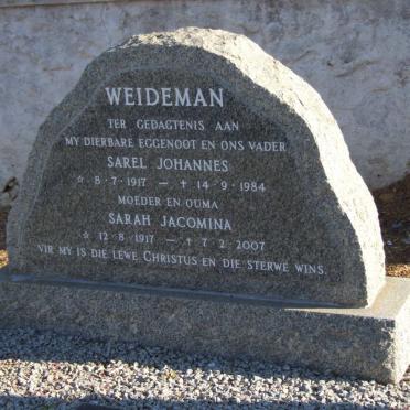 WEIDEMAN Sarel Johannes 1917-1984 &amp; Sarah Jacomina 1917-2007