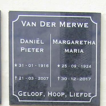 MERWE Daniel Pieter, van der 1916 - 2007 & Margaretha Maria 1924-2017