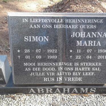 ABRAHAMS Simon 1922-1989 &amp; Johanna Maria 1930-2011