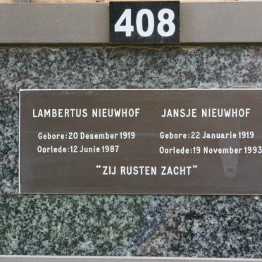 NIEUWHOF Lambertus 1919-1987 &amp; Jansje 1919-1993