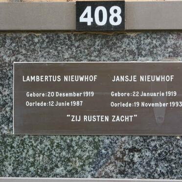 NIEUWHOF Lambertus 1919-1987 &amp; Jansje 1919-1993