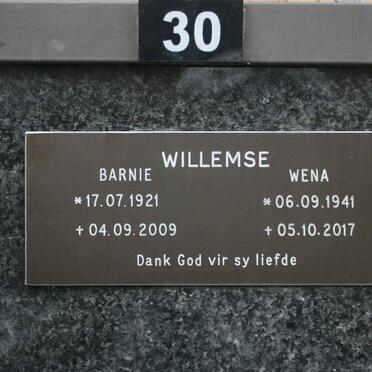 WILLEMSE Barnie 1921-2009 &amp; Wena 1941-2017
