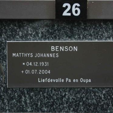 BENSON Matthys Johannes 1931-2004